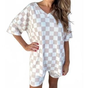 NEW JESS LEA neutral checkered ribbed short set in neutral